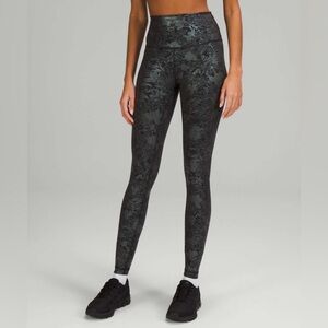 Lululemon Wunder Train High-Rise 28" *Foil Logo Flourish Black Iridescent size 6